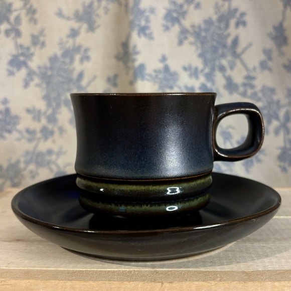 VTG Denby England Kismet Blue Stoneware Teacup and Saucer Heiss - Picture 1 of 12